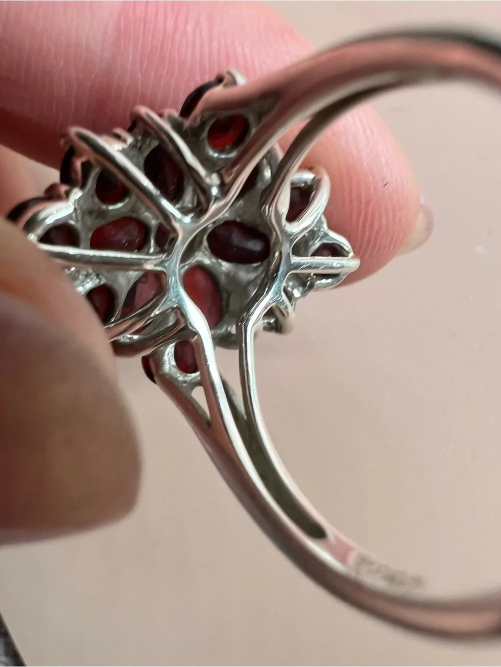 Sterling Silver Garnet Cluster Ring - Deep Red